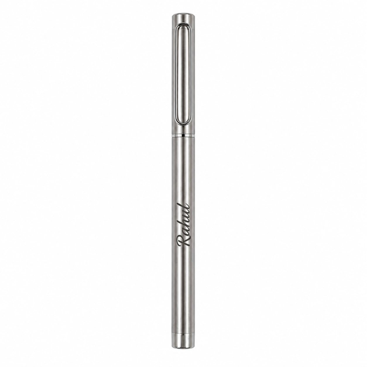 Minimalist Personalized Stainless Steel Pen with Custom Name Laser Engraving, Monochromatic Silver Finish & Slim Clip – Executive Metal Writing Pen, Thoughtful Gifts for Teachers, Boss & Professionals