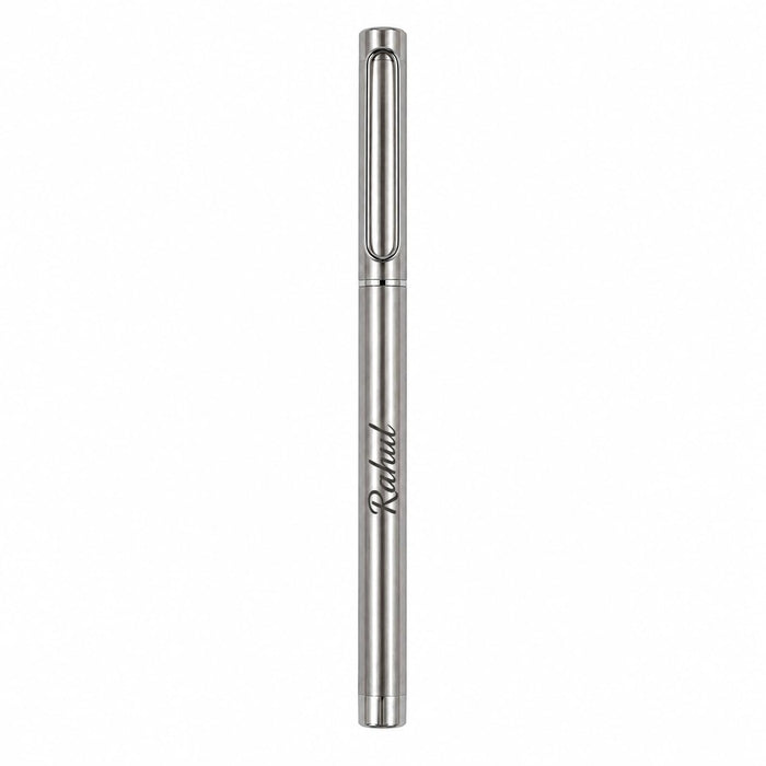 Minimalist Personalized Stainless Steel Pen with Custom Name Laser Engraving, Monochromatic Silver Finish & Slim Clip – Executive Metal Writing Pen, Thoughtful Gifts for Teachers, Boss & Professionals