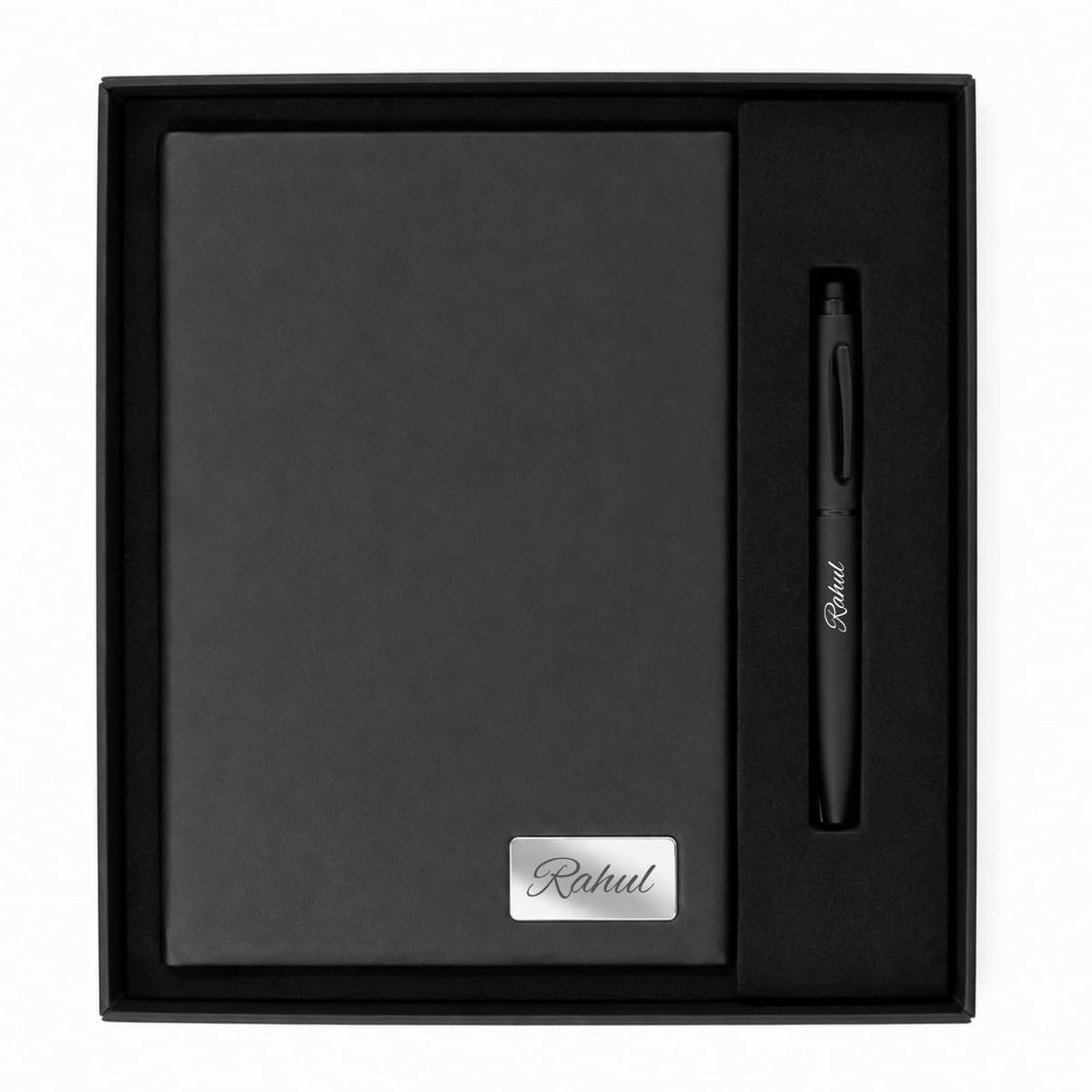 Personalized Name Leather HardCover Diary and Pen | Daily Journal Notebook for Men & Women |Gift Set for Men Women, Office Journal, Travel Diary | Corporate Gifts, Gift Ideas (Classic Black & Pure White) (Classic Black)