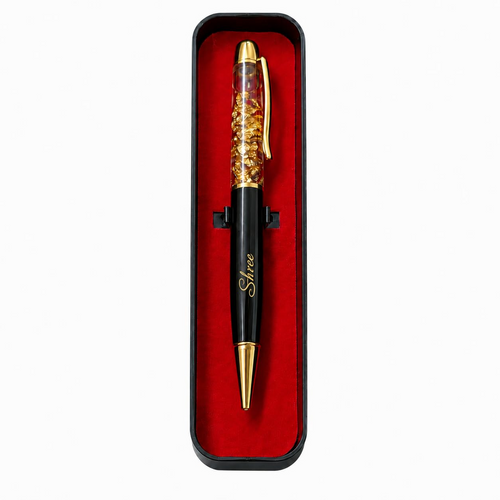 Personalized Gold Flake Ball Pen| Luxury Metal Ball Pen with Gold Flake Design, Custom Engraving, Smooth Writing, Premium Gift Box Included
