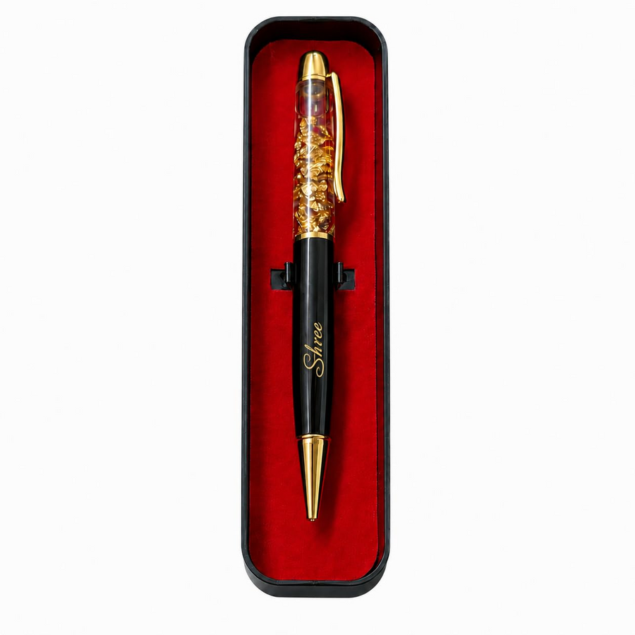 Personalized Gold Flake Ball Pen| Luxury Metal Ball Pen with Gold Flake Design, Custom Engraving, Smooth Writing, Premium Gift Box Included