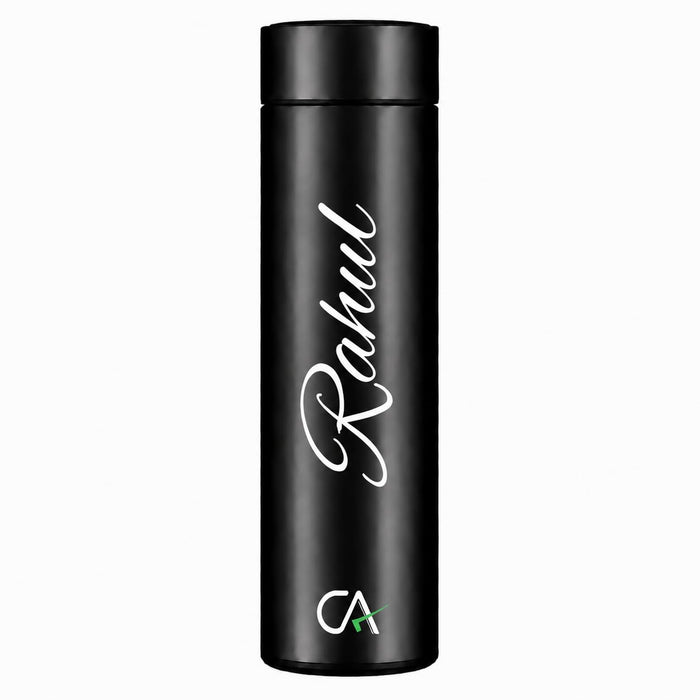 Personalized LED Temperature Display Water Bottle (CA) Custom Name Engraved | Smart Touch Lid | Stainless Steel Bottle | 500ml | Matte Black | Gift for Doctor/Dentist/Lawyer/CA