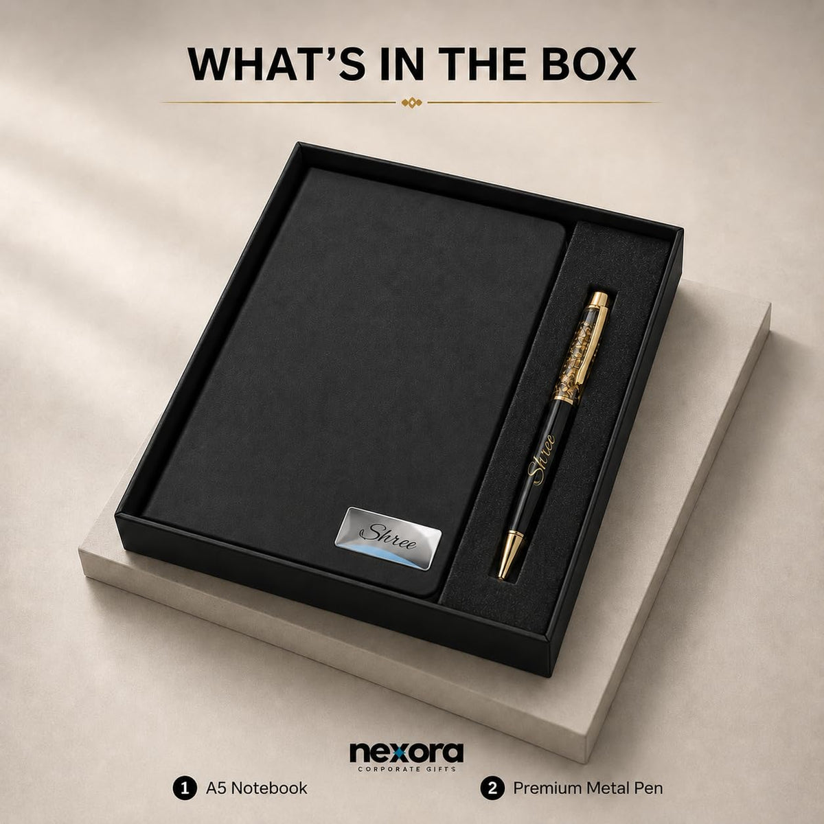 Personalized Name & Leather Diary and Pen Gift Set (Black) Customized Corporate Gifts for Staff Employees Men&Women|Diary for Men Boys Women Girls|Gifts For Mens Women