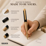 Personalized Roller Ball Pen for Men & Women, Premium Black & Gold Metal Pen with Custom Name Engraving, Elegant Gift Pen for Corporate Gifting, Birthday & Special Occasions