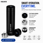 Personalized LED Temperature Display Water Bottle (CA) Custom Name Engraved | Smart Touch Lid | Stainless Steel Bottle | 500ml | Matte Black | Gift for Doctor/Dentist/Lawyer/CA