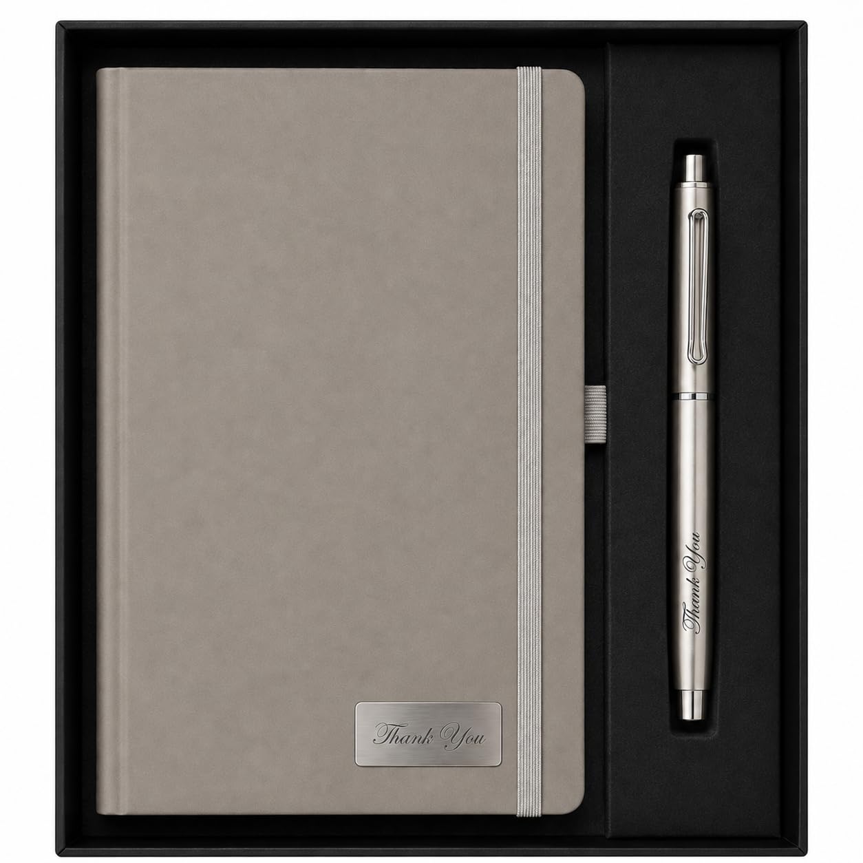 Personalized Diary and Pen Gift Set with Custom Engraved Name & Metal Nameplate – Grey A5 Hardbound Notebook with 2-in-1 Stylus Ballpoint Pen – Executive Corporate Gifts for Teachers, Boss & Professionals