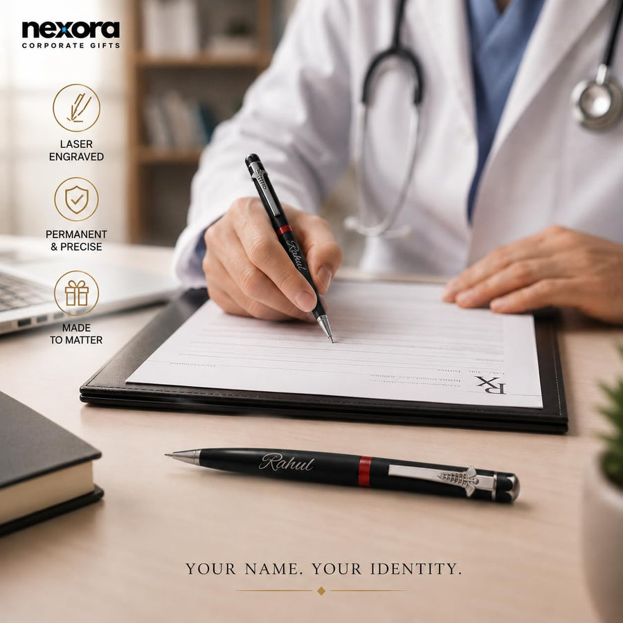 Personalized Doctor Pen with Custom Name Engraving | Premium Medical Caduceus Symbol Clip | Metal Ballpoint Pen in Gift Box | Ideal Gift for Doctors, Surgeons, Nurses, & Medical Students (Silver)