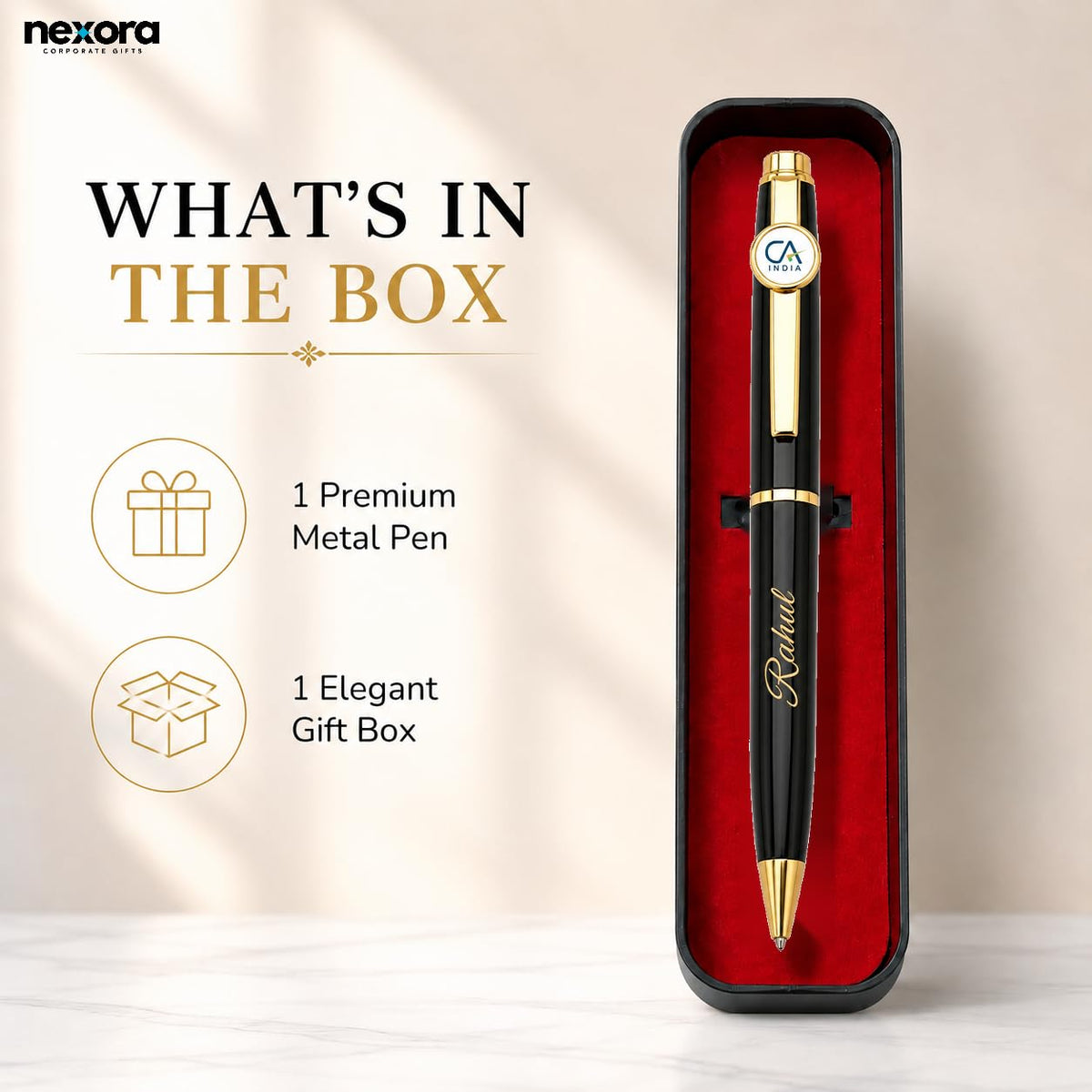 Personalized CA Pen with Custom Name Engraving | Premium Black & Gold Metal Ball Pen with Chartered Accountant Logo | Gift Box Included | Ideal CA Gift for Professionals & Students
