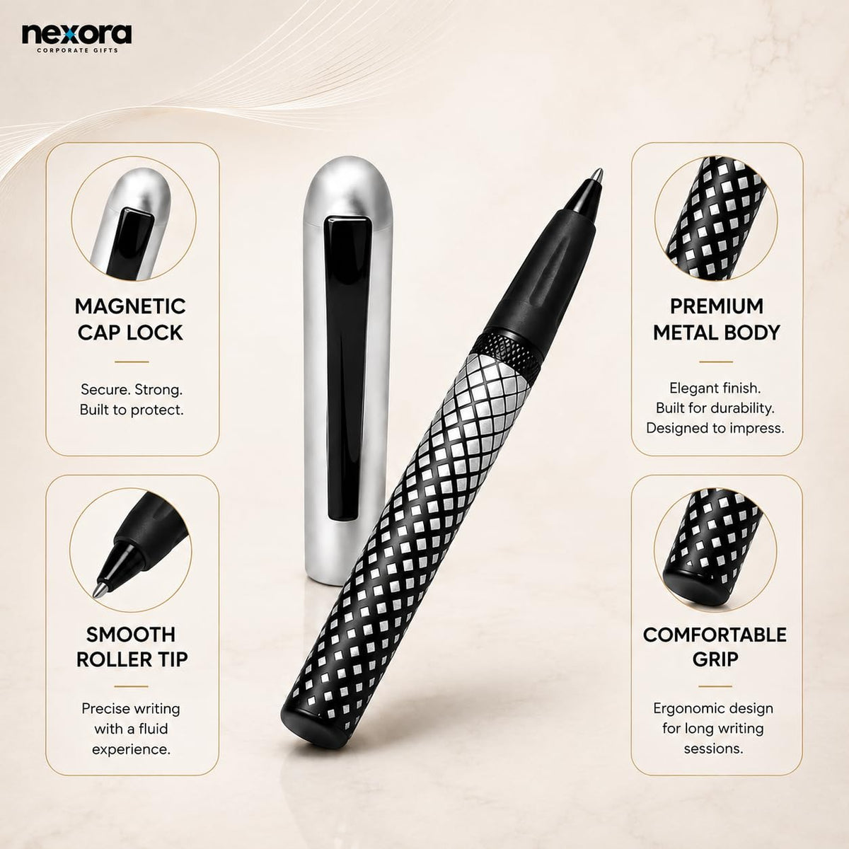 Personalized Premium Metal Roller Ball Pen with Magnetic Cap | Custom Name Engraved Pen | Smooth Writing Metal Pen for Men & Women | Corporate, Office & Gifting