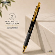 Customised Pen, Metal Body Ashoka Logo with Name Engraved, Personalized Pen Gift, Gift (Black)