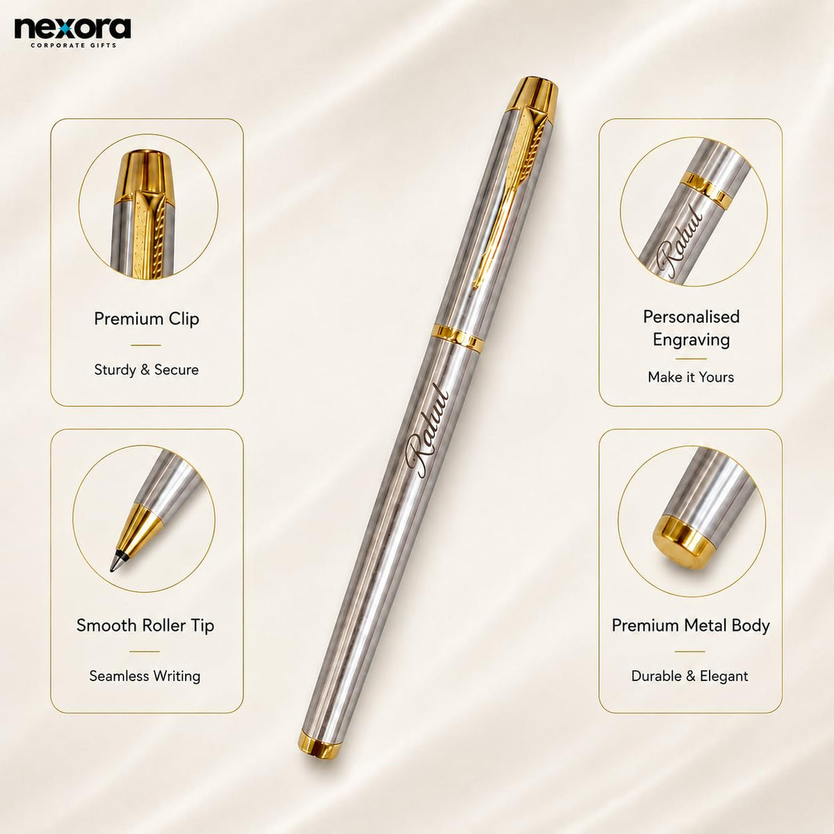 Personalized Stainless Steel Ballpoint Pen with Custom Name Laser Engraving, Gold Trim & Classic Arrow Clip – Luxury Metal Writing Pen, Ideal Gifts for Teachers, Boss, Doctors & Professionals