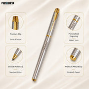 Personalized Stainless Steel Ballpoint Pen with Custom Name Laser Engraving, Gold Trim & Classic Arrow Clip – Luxury Metal Writing Pen, Ideal Gifts for Teachers, Boss, Doctors & Professionals