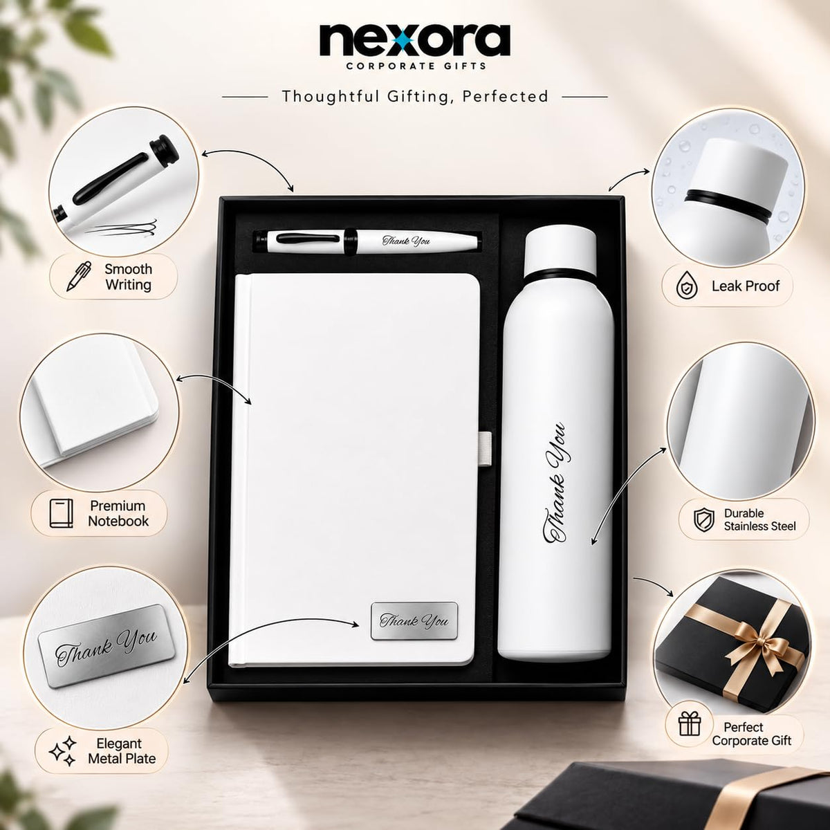 Personalized 3-in-1 Executive Gift Set with Custom Engraved Name –Stainless Steel Water Bottle, A5 Leatherette Diary & Metal Pen – Luxury Corporate Gifts for Teachers, Boss & Professionals , Joining kits or for Office gift sets