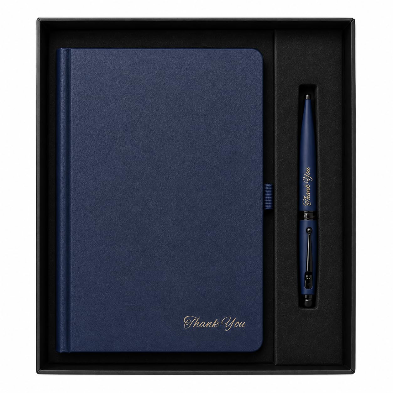 Customized Navy Blue Journal and Pen Combo Set in Presentation Box – Gold Inscription Personalized Name & Thank You Notebook – Thoughtful Gifts for Teachers, Farewell, Employee Appreciation & Milestone Gifting