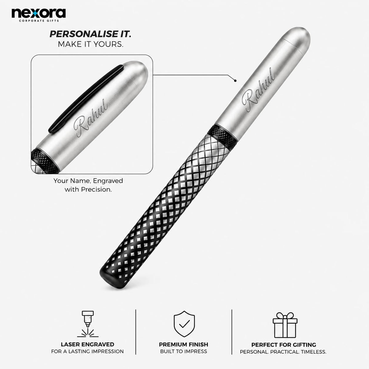 Personalized Premium Metal Roller Ball Pen with Magnetic Cap | Custom Name Engraved Pen | Smooth Writing Metal Pen for Men & Women | Corporate, Office & Gifting