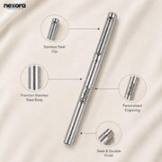 Minimalist Personalized Stainless Steel Pen with Custom Name Laser Engraving, Monochromatic Silver Finish & Slim Clip – Executive Metal Writing Pen, Thoughtful Gifts for Teachers, Boss & Professionals
