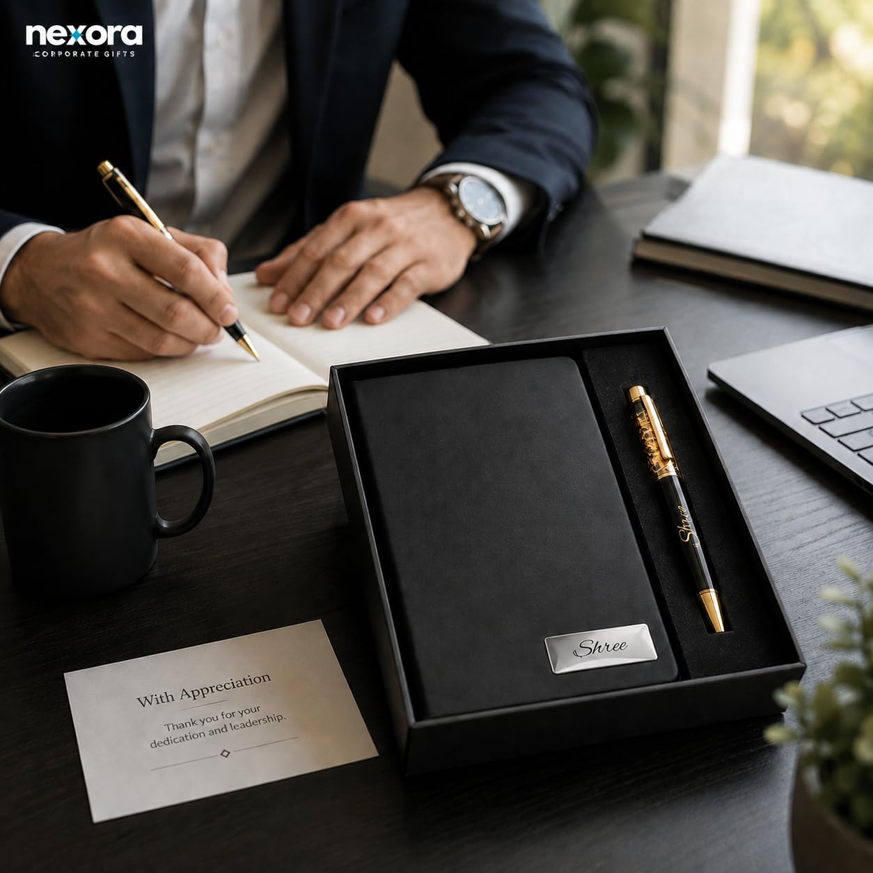 Personalized Name & Leather Diary and Pen Gift Set (Black) Customized Corporate Gifts for Staff Employees Men&Women|Diary for Men Boys Women Girls|Gifts For Mens Women