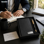 Personalized Name & Leather Diary and Pen Gift Set (Black) Customized Corporate Gifts for Staff Employees Men&Women|Diary for Men Boys Women Girls|Gifts For Mens Women