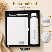 Personalized 3-in-1 Executive Gift Set with Custom Engraved Name –Stainless Steel Water Bottle, A5 Leatherette Diary & Metal Pen – Luxury Corporate Gifts for Teachers, Boss & Professionals , Joining kits or for Office gift sets
