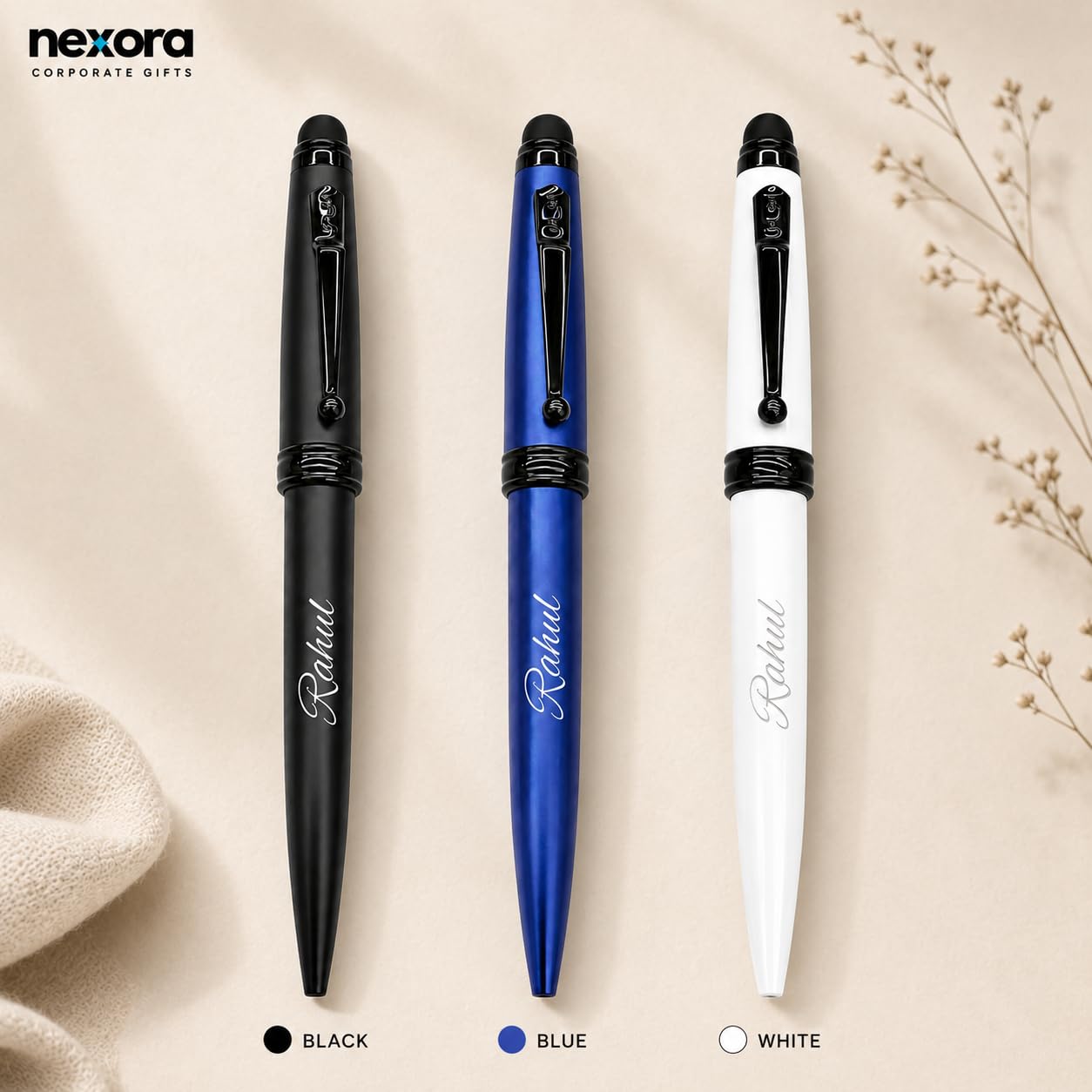 Personalized Metal Stylus Ballpoint Pen | Custom Name Engraved 2-in-1 Touchscreen Stylus Pen | Premium Smooth Writing Pen for Office, Corporate Gifting, Students & Professionals (Black)