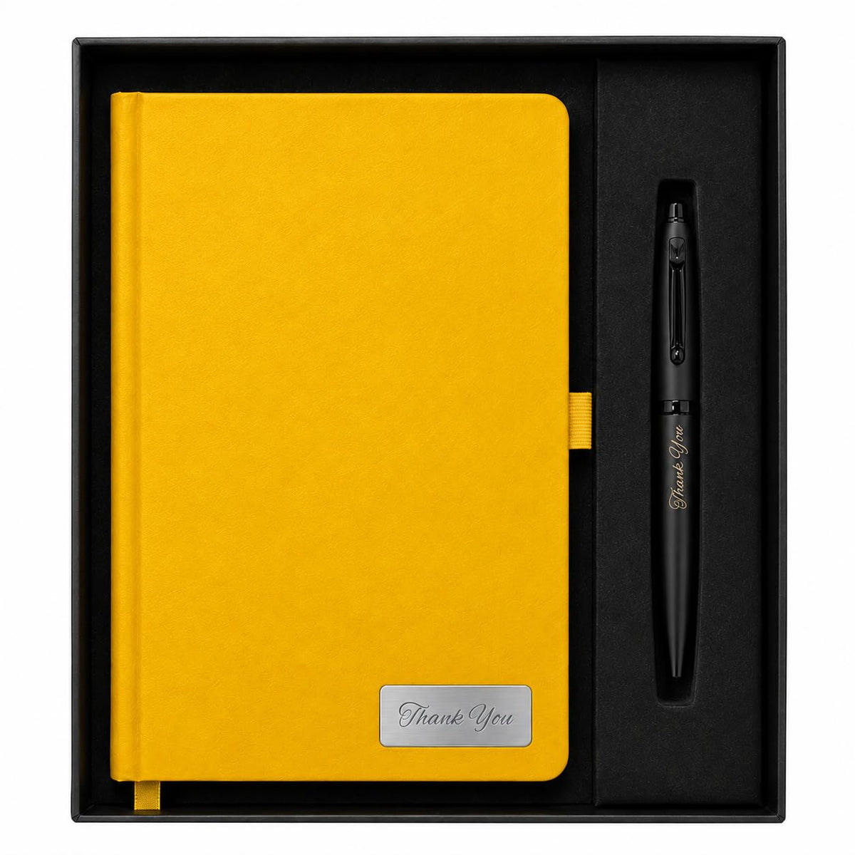 Personalized Mustard Yellow Diary and Stylus Pen Gift Set with Custom Engraved Name & Metal Nameplate – A5 Hardbound Journal with 2-in-1 Pen – Luxury Corporate Gifts for Teachers, Boss & Professionals