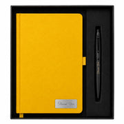 Personalized Mustard Yellow Diary and Stylus Pen Gift Set with Custom Engraved Name & Metal Nameplate – A5 Hardbound Journal with 2-in-1 Pen – Luxury Corporate Gifts for Teachers, Boss & Professionals