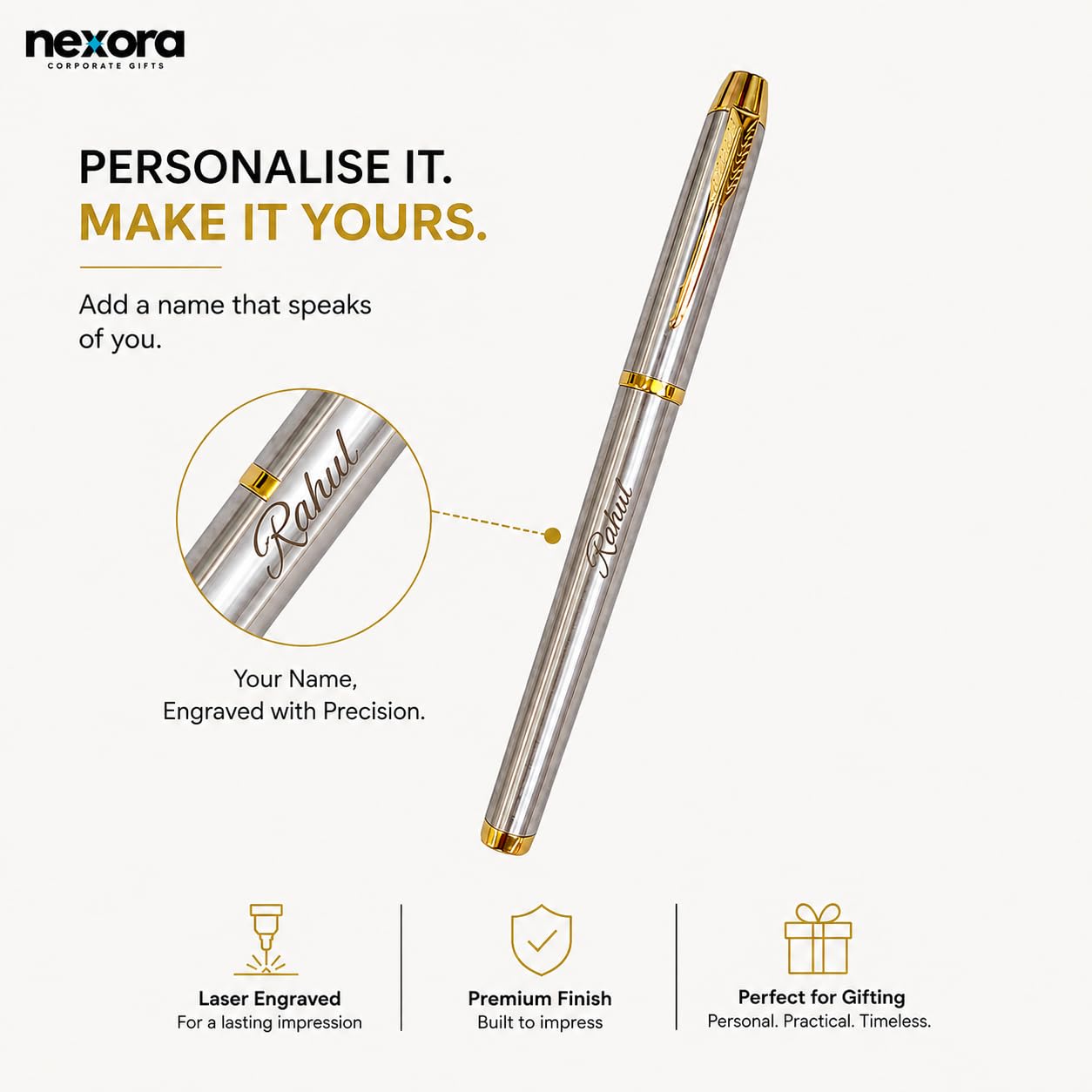 Personalized Stainless Steel Ballpoint Pen with Custom Name Laser Engraving, Gold Trim & Classic Arrow Clip – Luxury Metal Writing Pen, Ideal Gifts for Teachers, Boss, Doctors & Professionals