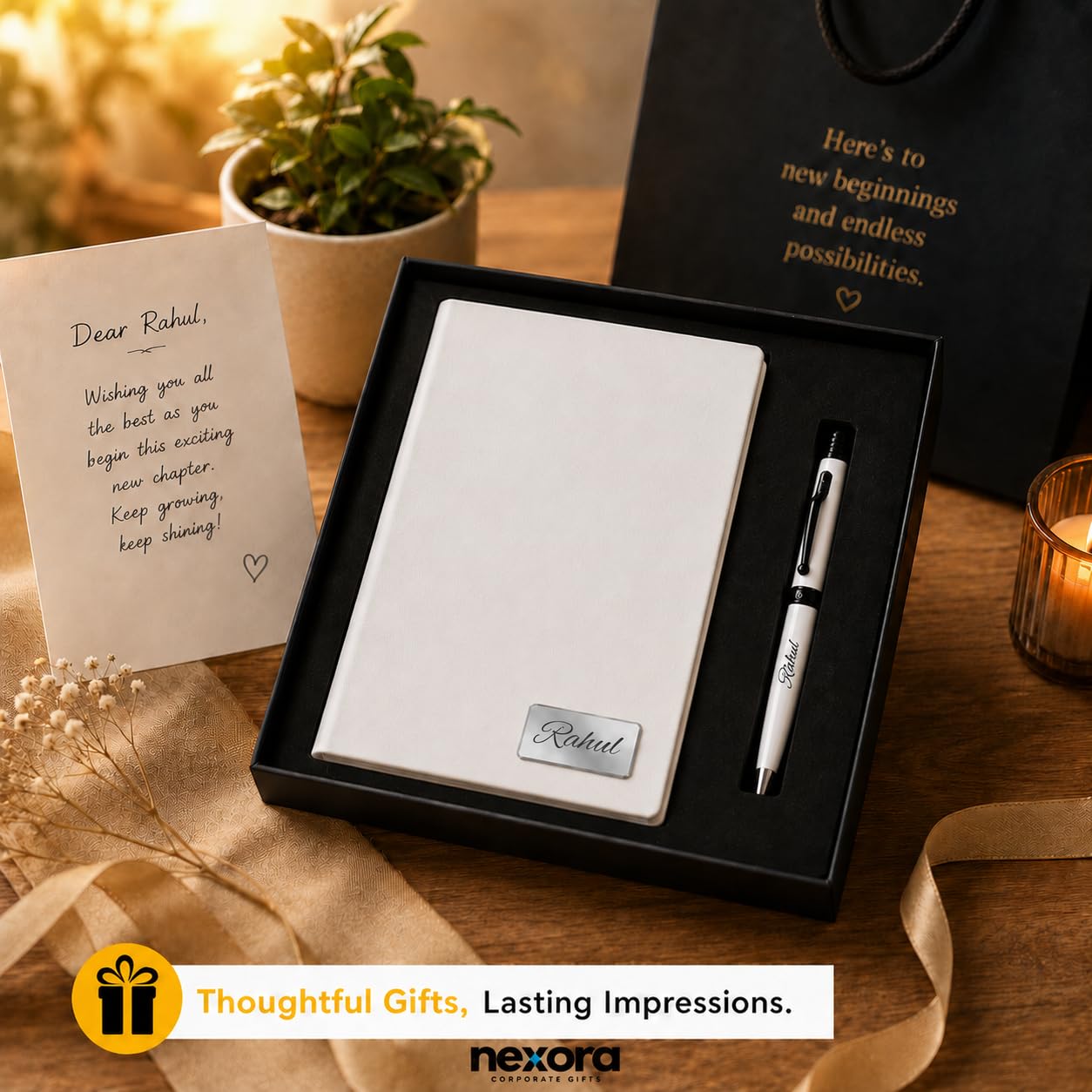 Personalized Name Leather HardCover Diary and Pen | Daily Journal Notebook for Men & Women |Gift Set for Men Women, Office Journal, Travel Diary | Corporate Gifts, Gift Ideas (Classic Black & Pure White) (Pure White)