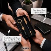 Personalized Custom Name Black & Gold Metal Ball Pen and Keychain | Gift Set for Men and Women, Corporate Gifting & Birthday Gift