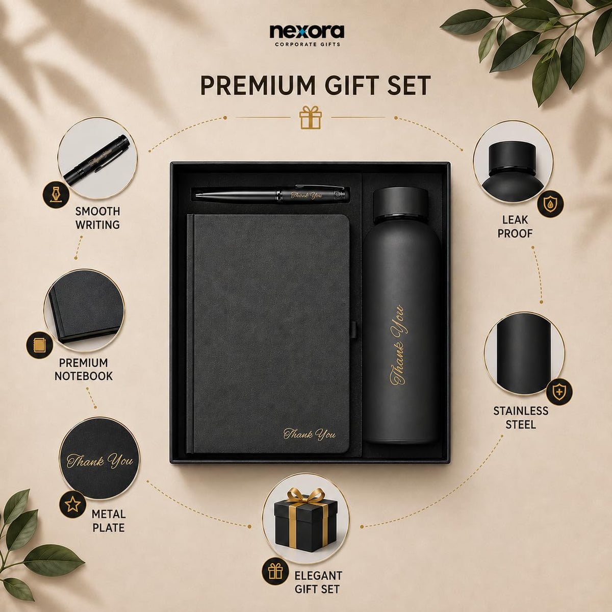 Personalized 3-in-1 Executive Gift Set with Custom Engraved Name –Stainless Steel Water Bottle, A5 Leatherette Diary & Metal Pen – Luxury Corporate Gifts for Teachers, Boss & Professionals , Joining kits or for Office gift sets