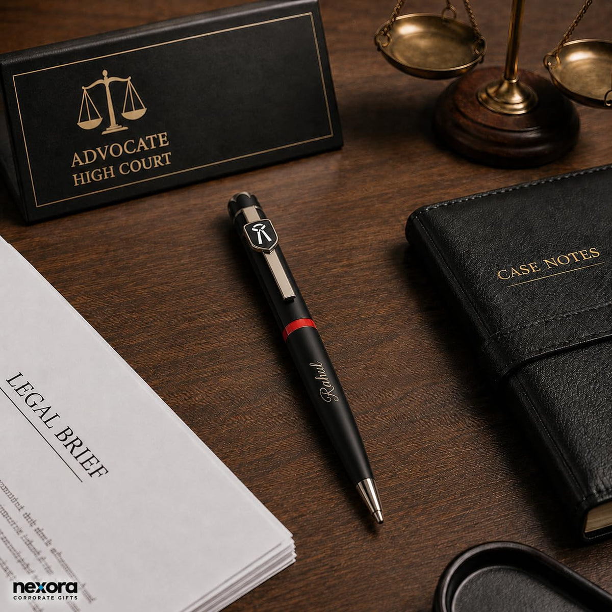 Personalized Advocate Pen with Custom Name Engraving | Matte Black & Red Metal Pen with Advocate Logo | Premium Gift Box Set for Lawyers, Judges, Law Students & Corporate Gifting (Silver)