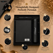 Personalized Diary Gift Set with Bottle & Pen Black | 3-in-1 | Custom name notebook, steel bottle and pen combo for employees, corporate gifting, office, men and women. (Black)