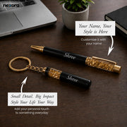 Personalized Custom Name Black & Gold Metal Ball Pen and Keychain | Gift Set for Men and Women, Corporate Gifting & Birthday Gift
