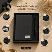 Personalized Name Leather HardCover Diary and Pen | Daily Journal Notebook for Men & Women |Gift Set for Men Women, Office Journal, Travel Diary | Corporate Gifts, Gift Ideas (Classic Black & Pure White) (Classic Black)