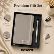 Personalized Diary and Pen Gift Set with Custom Engraved Name & Metal Nameplate – Grey A5 Hardbound Notebook with 2-in-1 Stylus Ballpoint Pen – Executive Corporate Gifts for Teachers, Boss & Professionals