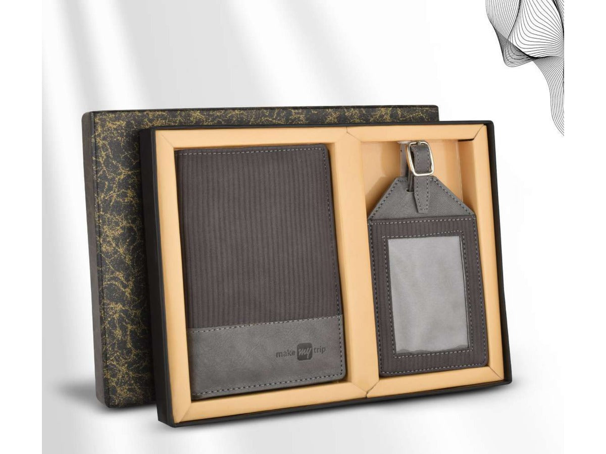 Make My Trip Passport & Luggage Tag Set(Grey) - NX-60